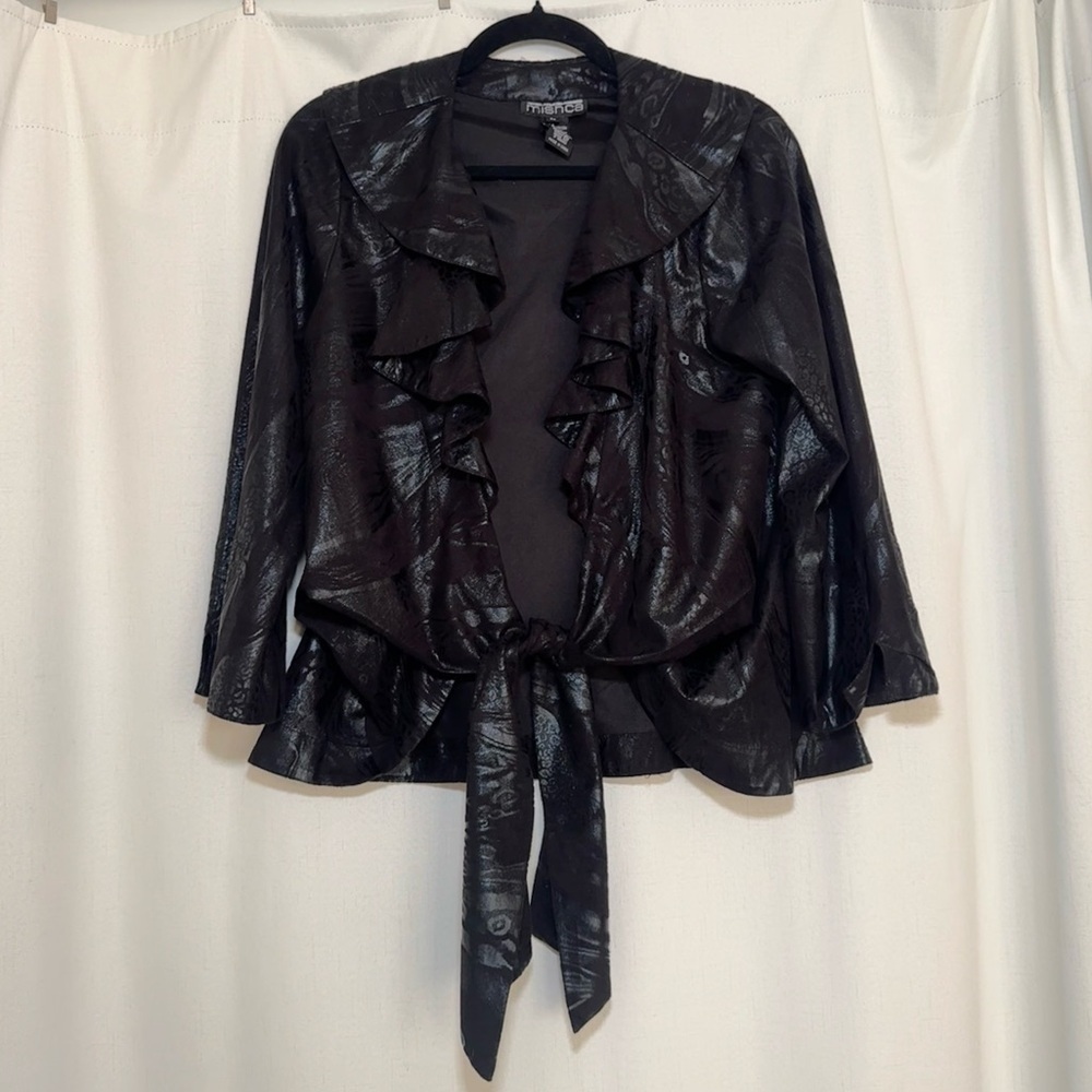 Mishka Y2K Black Ruffled Front Tie Cardigan